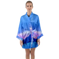 Winter Landscape Snow Forest Trees Long Sleeve Satin Kimono