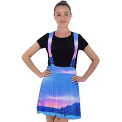 Winter Landscape Snow Forest Trees Velvet Suspender Skater Skirt