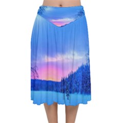 Winter Landscape Snow Forest Trees Velvet Flared Midi Skirt