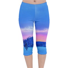 Winter Landscape Snow Forest Trees Velvet Capri Leggings 