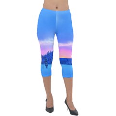 Winter Landscape Snow Forest Trees Lightweight Velour Capri Leggings 