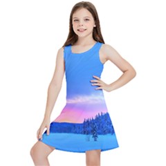 Winter Landscape Snow Forest Trees Kids  Lightweight Sleeveless Dress