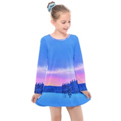 Winter Landscape Snow Forest Trees Kids  Long Sleeve Dress