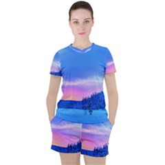 Winter Landscape Snow Forest Trees Women s T-shirt And Shorts Set