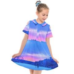 Winter Landscape Snow Forest Trees Kids  Short Sleeve Shirt Dress