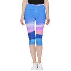 Winter Landscape Snow Forest Trees Inside Out Lightweight Velour Capri Leggings 