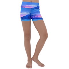 Winter Landscape Snow Forest Trees Kids  Lightweight Velour Yoga Shorts