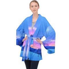 Winter Landscape Snow Forest Trees Long Sleeve Velvet Kimono 