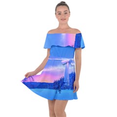 Winter Landscape Snow Forest Trees Off Shoulder Velour Dress