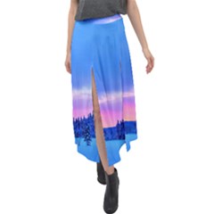 Winter Landscape Snow Forest Trees Velour Split Maxi Skirt