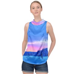 Winter Landscape Snow Forest Trees High Neck Satin Top