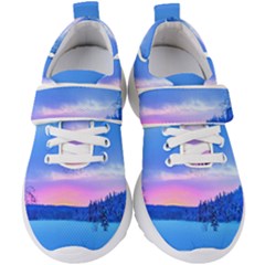 Winter Landscape Snow Forest Trees Kids  Velcro Strap Shoes