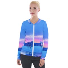 Winter Landscape Snow Forest Trees Velvet Zip Up Jacket