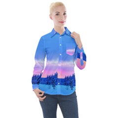 Winter Landscape Snow Forest Trees Women s Long Sleeve Pocket Shirt