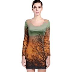 Twilight Sunset Sky Evening Clouds Long Sleeve Velvet Bodycon Dress