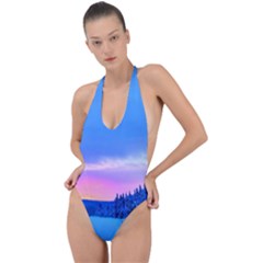 Winter Landscape Snow Forest Trees Backless Halter One Piece Swimsuit