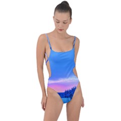 Winter Landscape Snow Forest Trees Tie Strap One Piece Swimsuit