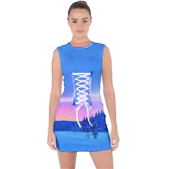 Winter Landscape Snow Forest Trees Lace Up Front Bodycon Dress