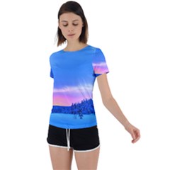 Winter Landscape Snow Forest Trees Back Circle Cutout Sports T-shirt