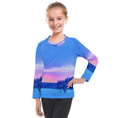 Winter Landscape Snow Forest Trees Kids  Long Mesh T-shirt