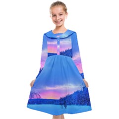 Winter Landscape Snow Forest Trees Kids  Midi Sailor Dress