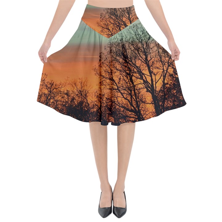 Twilight Sunset Sky Evening Clouds Flared Midi Skirt