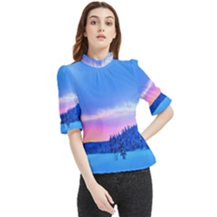 Winter Landscape Snow Forest Trees Frill Neck Blouse