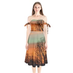 Twilight Sunset Sky Evening Clouds Shoulder Tie Bardot Midi Dress by Amaryn4rt