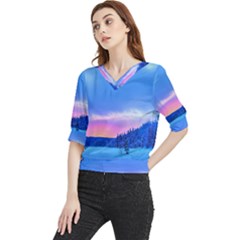 Winter Landscape Snow Forest Trees Quarter Sleeve Blouse