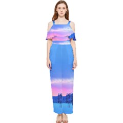 Winter Landscape Snow Forest Trees Draped Sleeveless Chiffon Jumpsuit