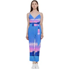 Winter Landscape Snow Forest Trees V-neck Camisole Jumpsuit