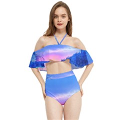 Winter Landscape Snow Forest Trees Halter Flowy Bikini Set 