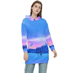 Winter Landscape Snow Forest Trees Women s Long Oversized Pullover Hoodie