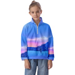 Winter Landscape Snow Forest Trees Kids  Half Zip Hoodie