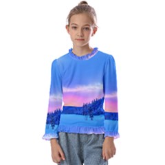 Winter Landscape Snow Forest Trees Kids  Frill Detail T-shirt