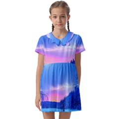 Winter Landscape Snow Forest Trees Kids  Asymmetric Collar Dress