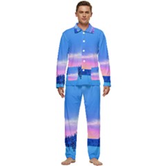 Winter Landscape Snow Forest Trees Men s Long Sleeve Velvet Pocket Pajamas Set