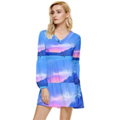 Winter Landscape Snow Forest Trees Tiered Long Sleeve Mini Dress