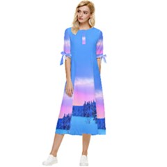 Winter Landscape Snow Forest Trees Bow Sleeve Chiffon Midi Dress