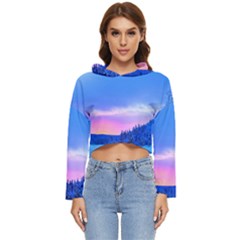 Winter Landscape Snow Forest Trees Women s Lightweight Cropped Hoodie