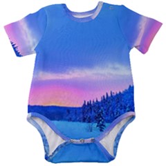 Winter Landscape Snow Forest Trees Baby Short Sleeve Bodysuit by Amaryn4rt