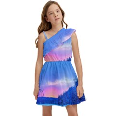 Winter Landscape Snow Forest Trees Kids  One Shoulder Party Dress