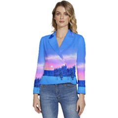 Winter Landscape Snow Forest Trees Women s Long Sleeve Revers Collar Cropped Jacket