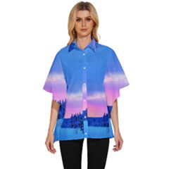 Winter Landscape Snow Forest Trees Women s Batwing Button Up Shirt