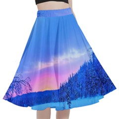 Winter Landscape Snow Forest Trees A-line Full Circle Midi Skirt With Pocket