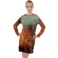 Twilight Sunset Sky Evening Clouds Long Sleeve Hoodie Dress