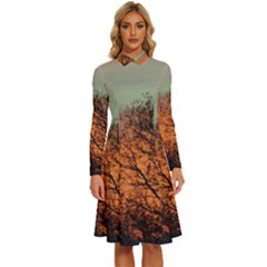 Twilight Sunset Sky Evening Clouds Long Sleeve Shirt Collar A-line Dress by Amaryn4rt