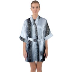 Rain Raindrop Drop Of Water Drip Half Sleeve Satin Kimono  by Amaryn4rt