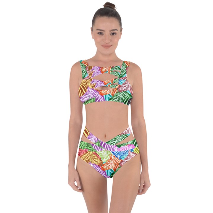 Zebra Colorful Abstract Collage Bandaged Up Bikini Set 