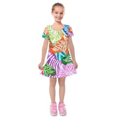 Zebra Colorful Abstract Collage Kids  Short Sleeve Velvet Dress